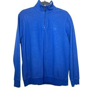 CHAPS Knit Pullover Mens Small 1/4 Zip Royal Blue Long Sleeve Stand Up Collar
